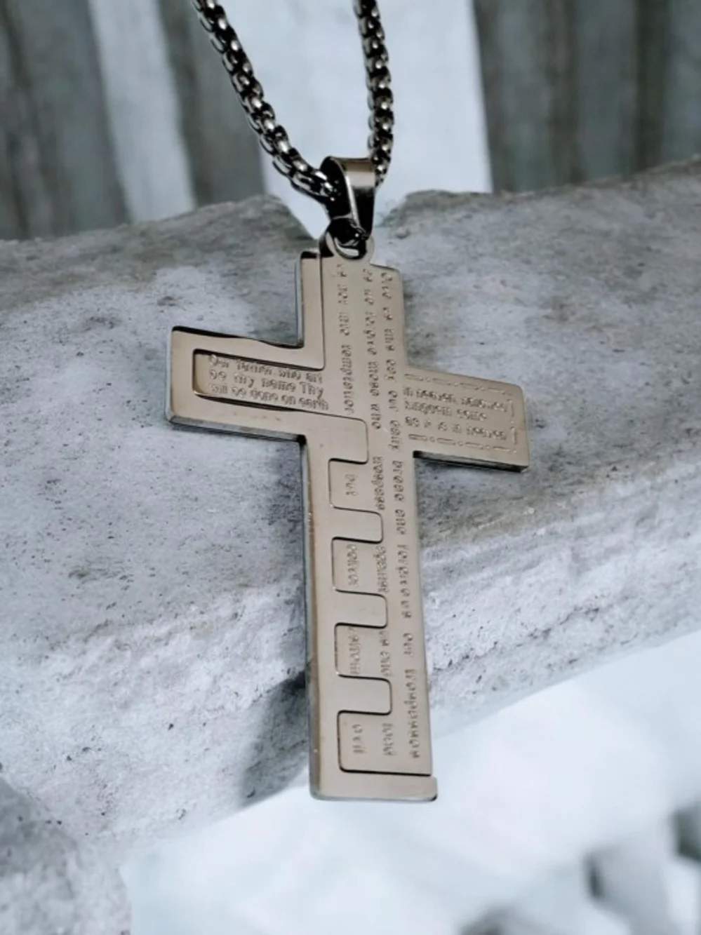 New Bible Prayer Engraved Crafted Pendant Necklace Stainless Steel Silver
